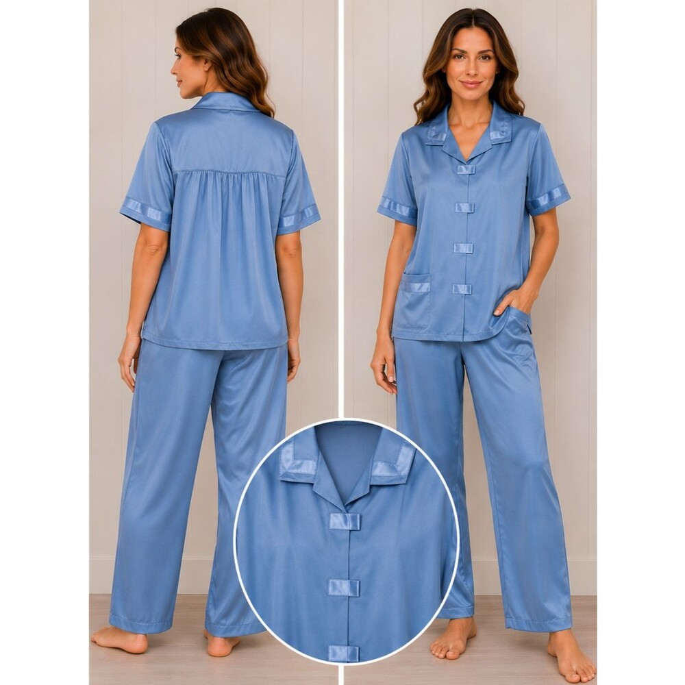 Vintage Henson Kickernick Blue 3 Pc Lounge Pajama Set Robe Pants Sz 34 USA